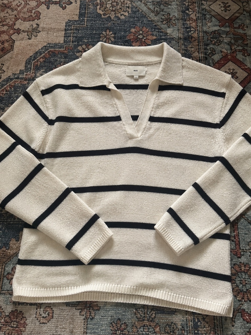 3/$25 ✨ ASOS Cream & Black Striped Collared Knit Sweater S